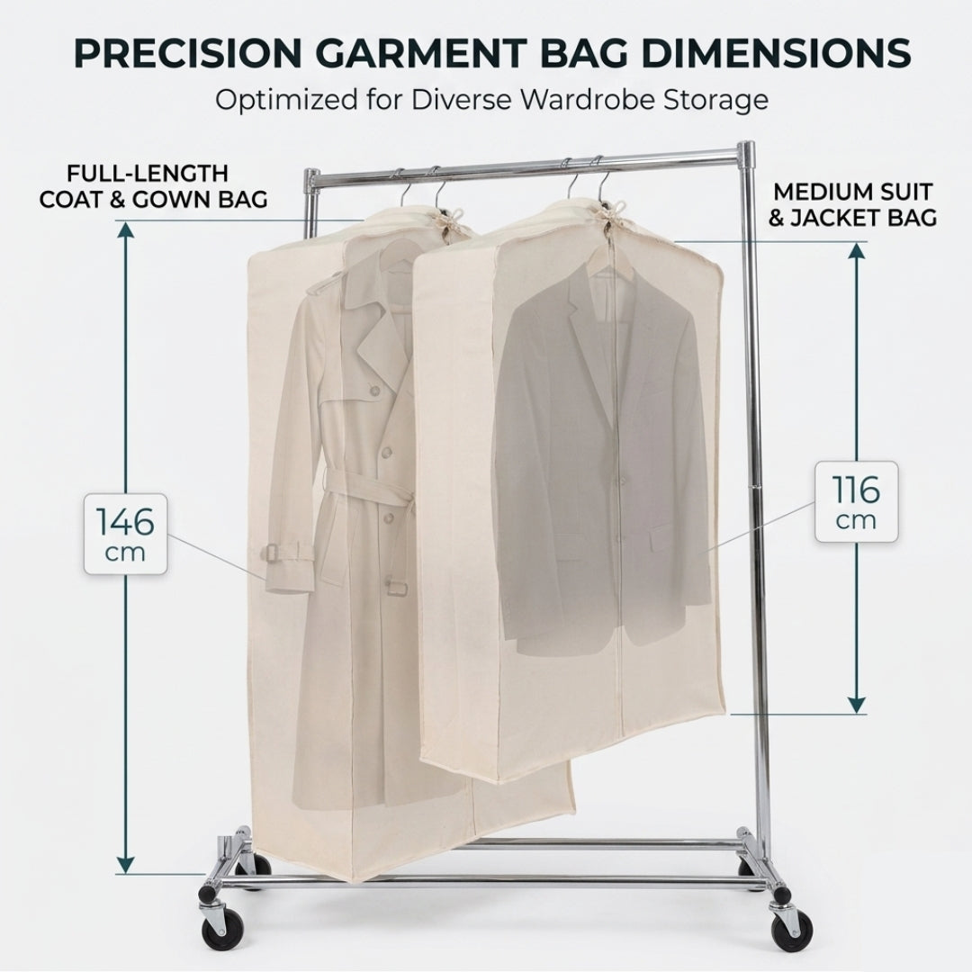 Cotton Garment Bag – Breathable Bulk Clothing Storage of 15 Hangers
