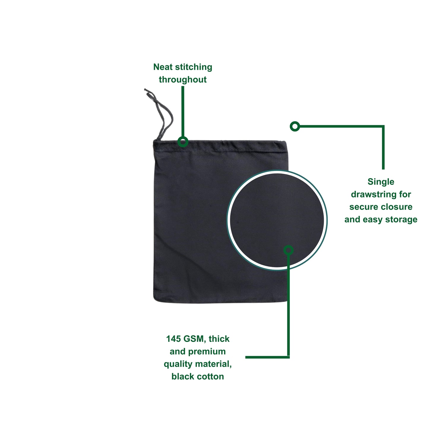 Black Cotton Single Drawstring Eco-friendly Reusable Cotton Muslin Bags