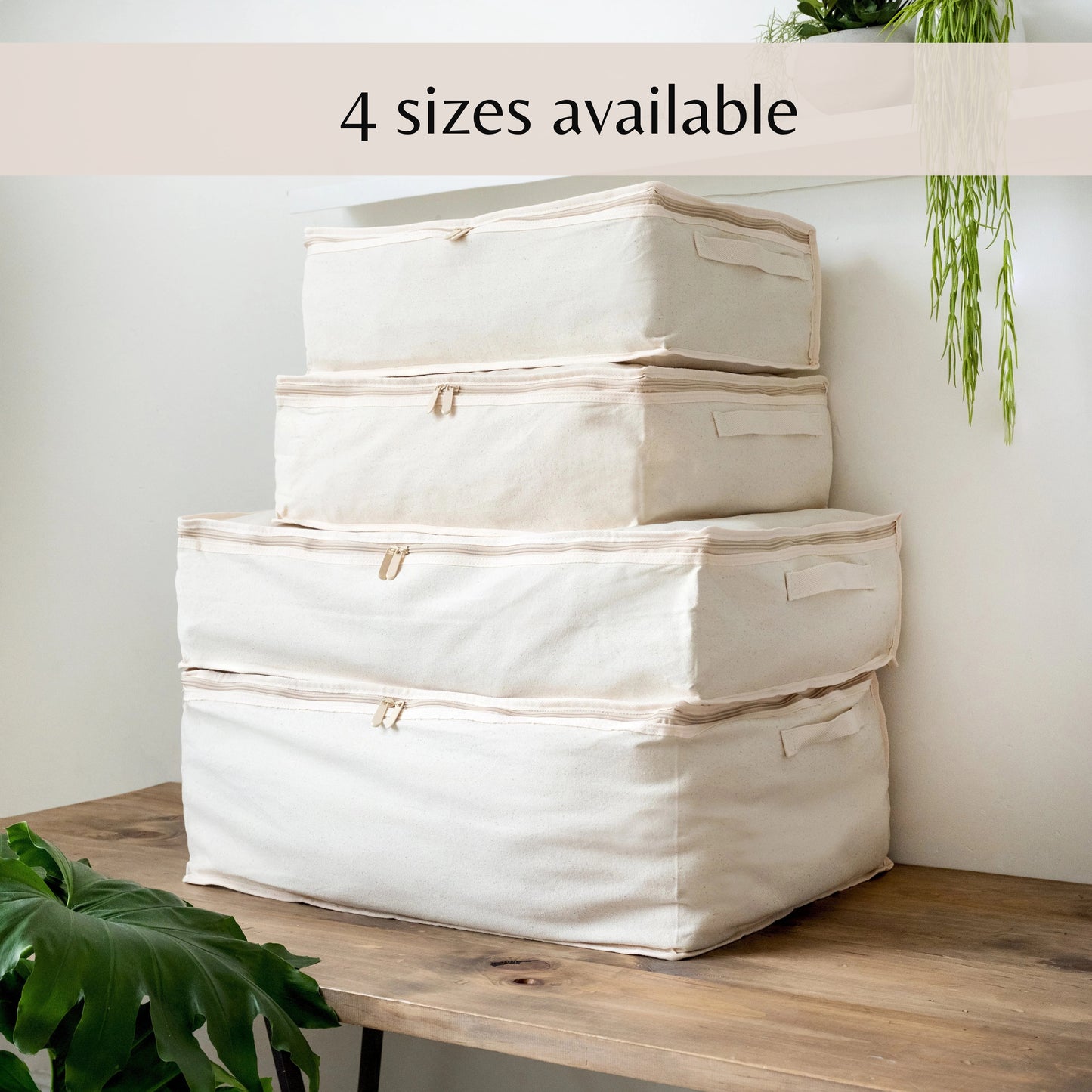 Cotton Storage Bags - 330gsm (10oz) Thick Off-White Natural Cotton Fabric Packing Cubes - 4 Pack - (Small X 1 + Medium X 1 + Large X 1 + X-Large X 1)