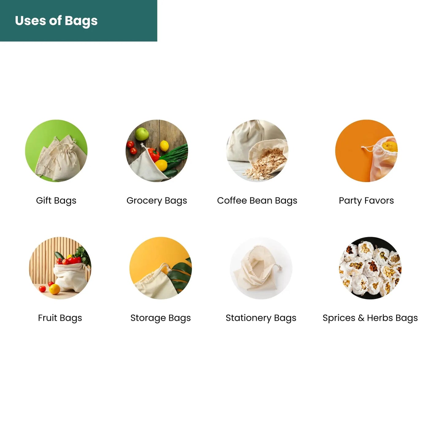 100% Organic Cotton Double Drawstring Eco-friendly Reusable Cotton Muslin Bags