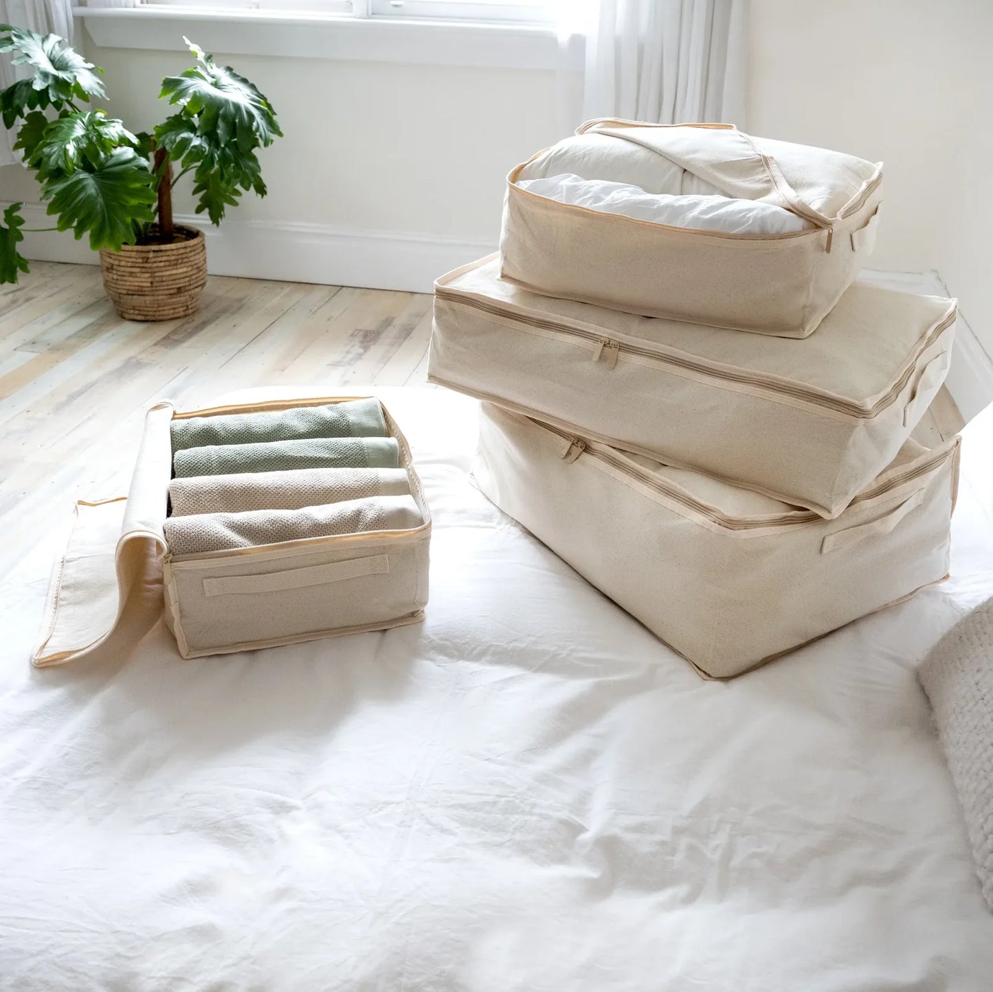 Cotton Storage Bags - 330gsm (10oz) Thick Off-White Natural Cotton Fabric Packing Cubes (Select Size & Quantity)